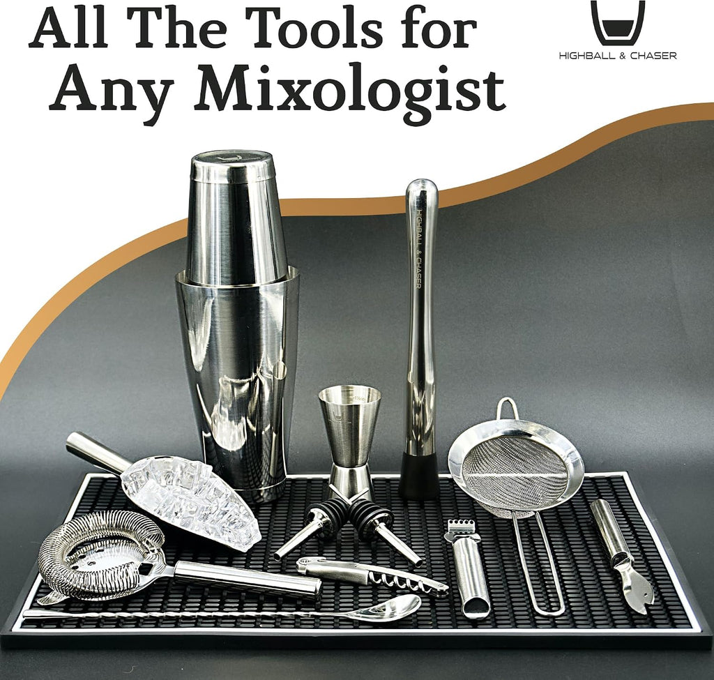 13-Piece Boston Cocktail Shaker Set Stainless Steel Mixology Bartender Kit With Stand Bar Cocktail Set | Laser - Set of 13
