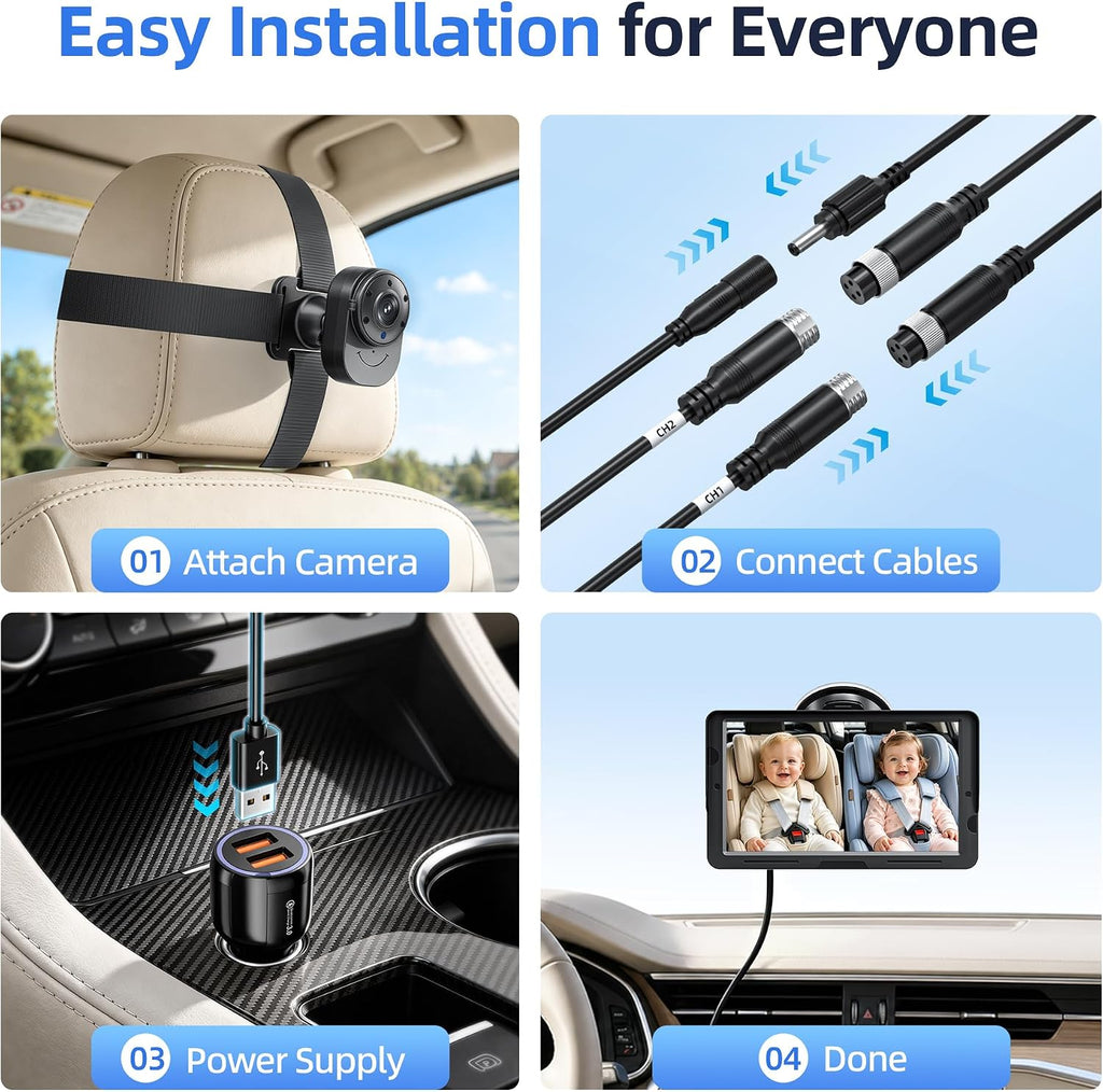 Car Camera Dual Monitor: Ultra Clear Night Vision, Auto Day/Night Mode