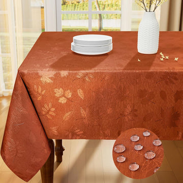 Rectangle Tablecloth, 60x84 Inch Waterproof Damask Table Cloth, Leaves Patterns Fabric Jacquard Tabl