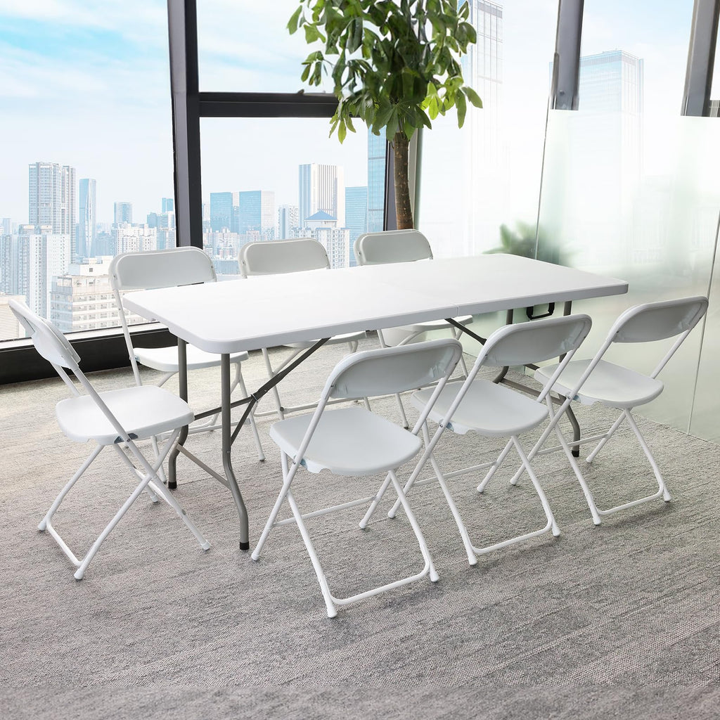 12 Pack White Commercial Plastic Folding Chairs, Heavy Duty, 350 lb