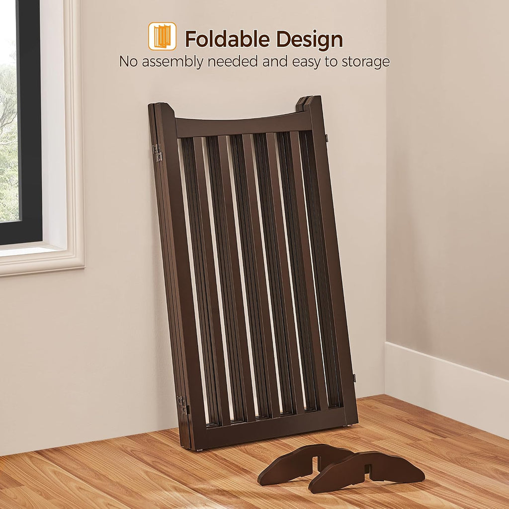 Freestanding Wooden Dog Gate, 36in H 4-Panel Pet Barrier