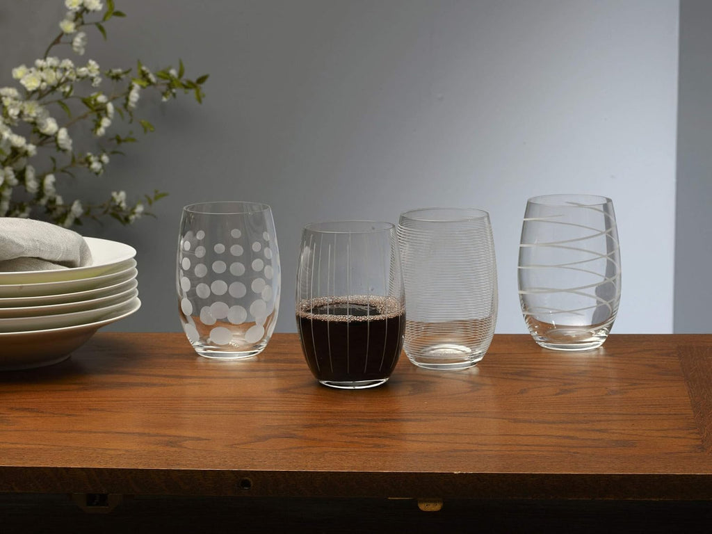 Cheers Stemless Wine Glasses, Set of 4, 17-Ounce Clear Glasses, Durable and Elegant, Perfect for Red or White Wine