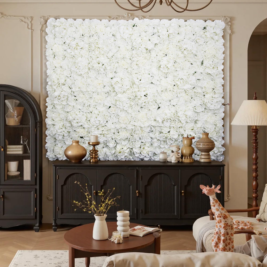 3D Flower Wall Panel 16pcs Artificial Floral Background-White