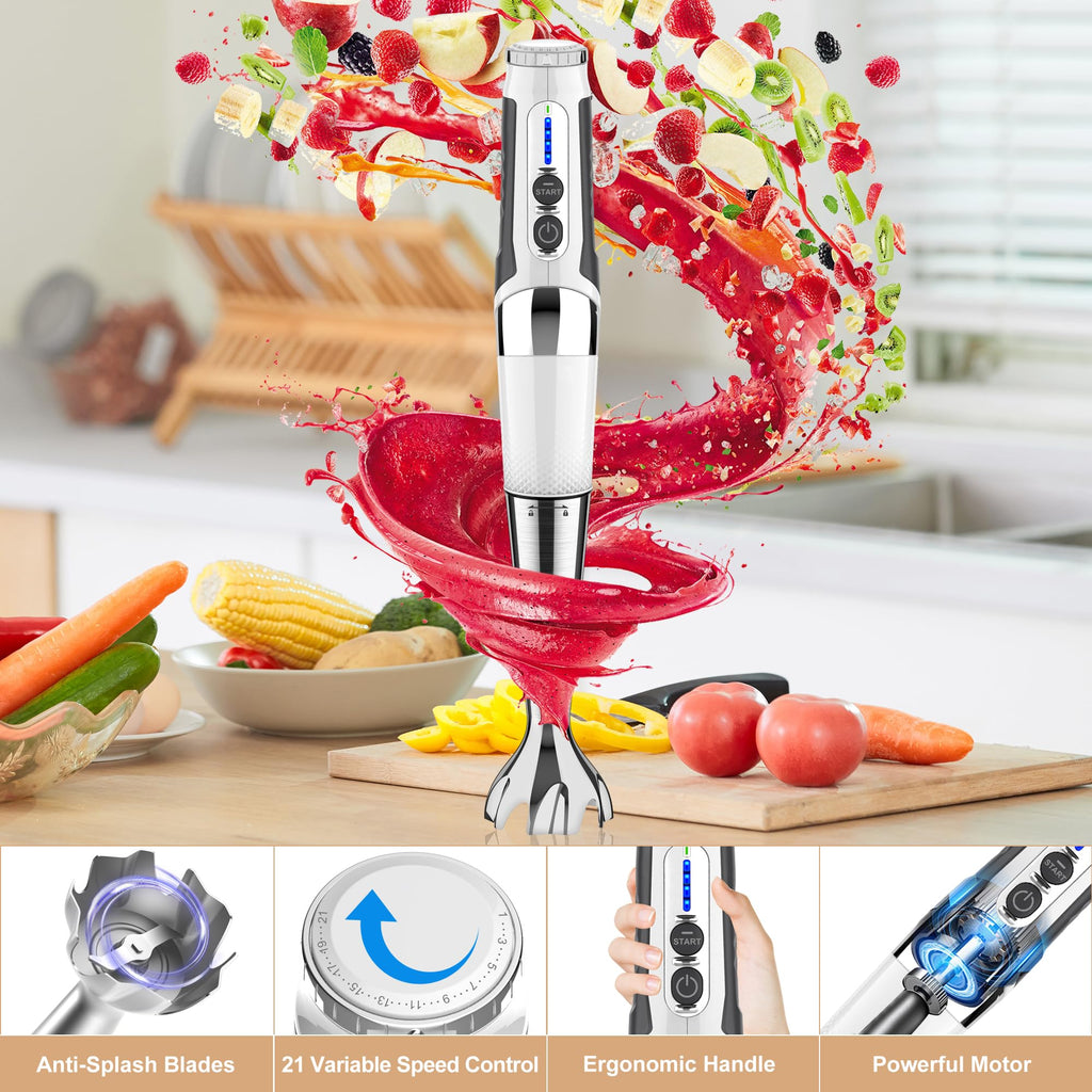 4-in-1 Cordless Immersion Blender, 21-Speed, 3-Angle Adjust, White