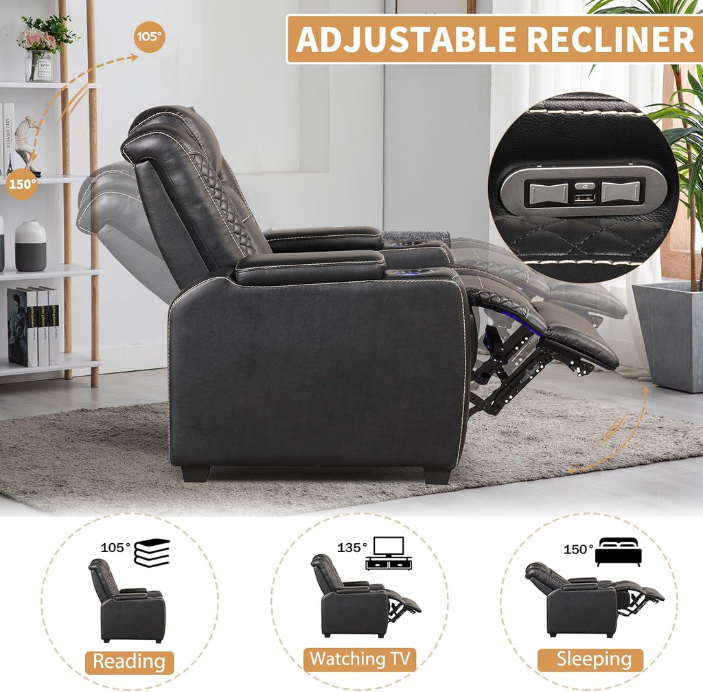 ANJ Power Home Theater Seating, PU Leather Electric Recliner Chair with Powered Headrest