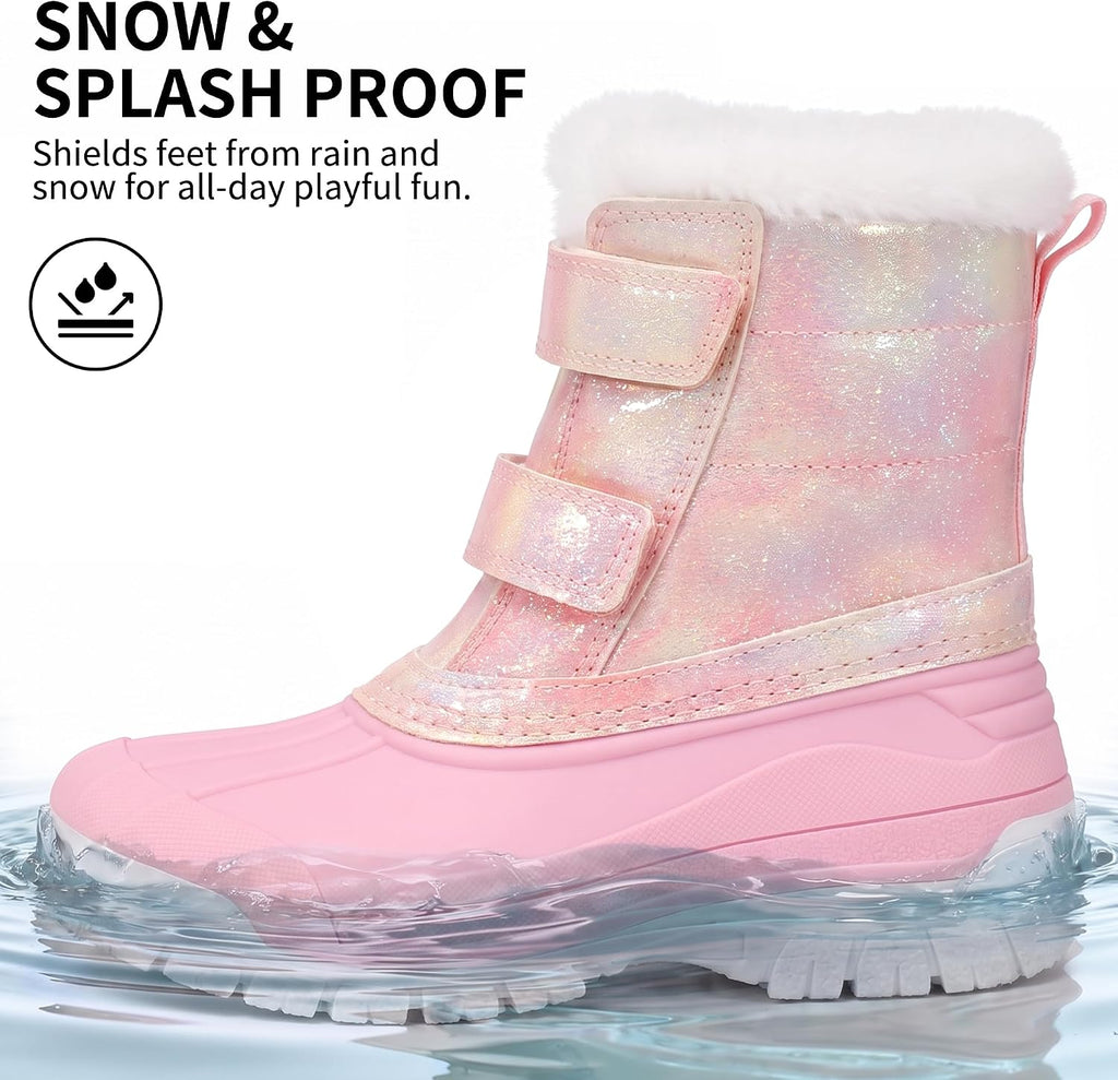 Girls Boys Waterproof Winter Snow Boots with Faux Fur Lining