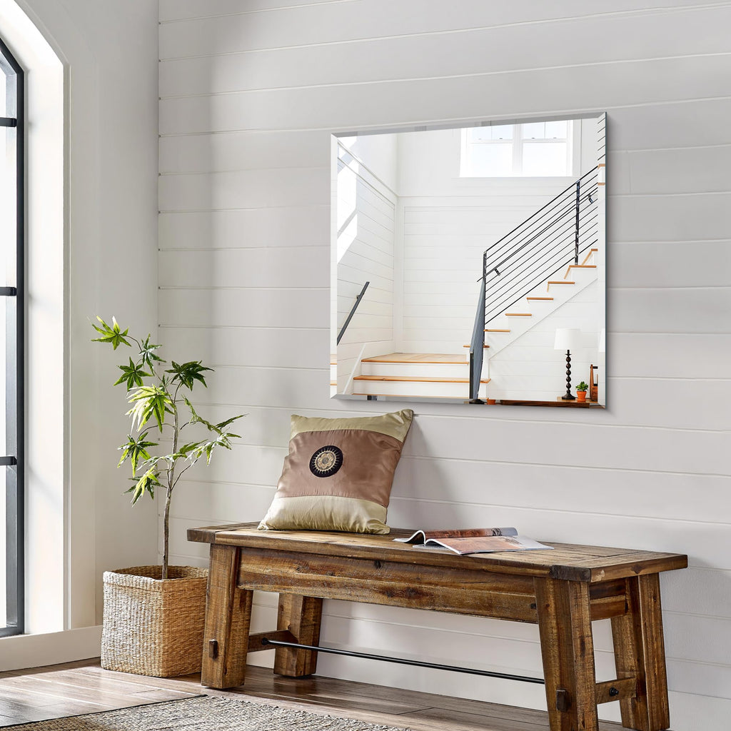 Beveled Mirror, 30x30 Inch Square Frameless Bathroom Mirror for Over Sink, Upgraded Shatterproof Beveled Unframed