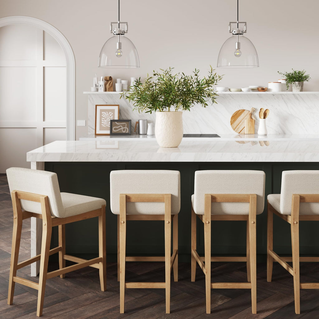 Gracie Modern Counter Height Bar Stool with Back, Counter Stool Upholstered Chair with Natural Textured Linen and