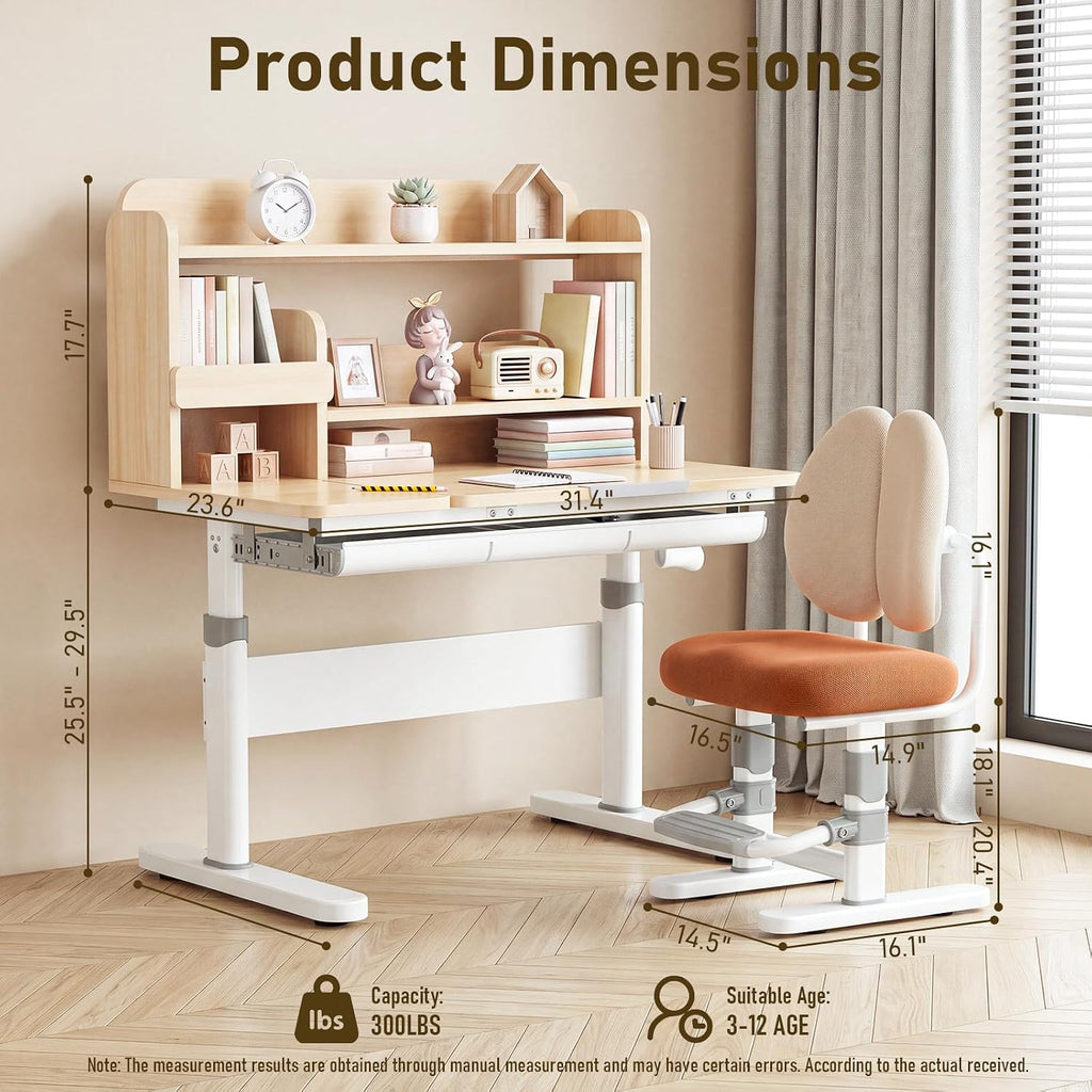 Kids Desk and Chair Set, Adjustable Study Table with Tiltable Desktop & Storage Drawer, Ergonomic Desk for Boys