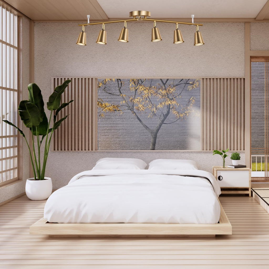 6 Light Track Lighting Kit, Matte Brass Finish Foldable and Adjustable with Modern Ceiling Spotlight,Living,Bed Room