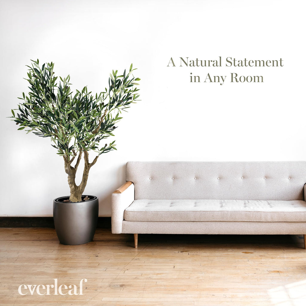 4.5 ft Faux Olive Tree, Real Touch Artificial Olive Tree Indoor, Realistic Thick Trunk, Premium Small Olive Tree