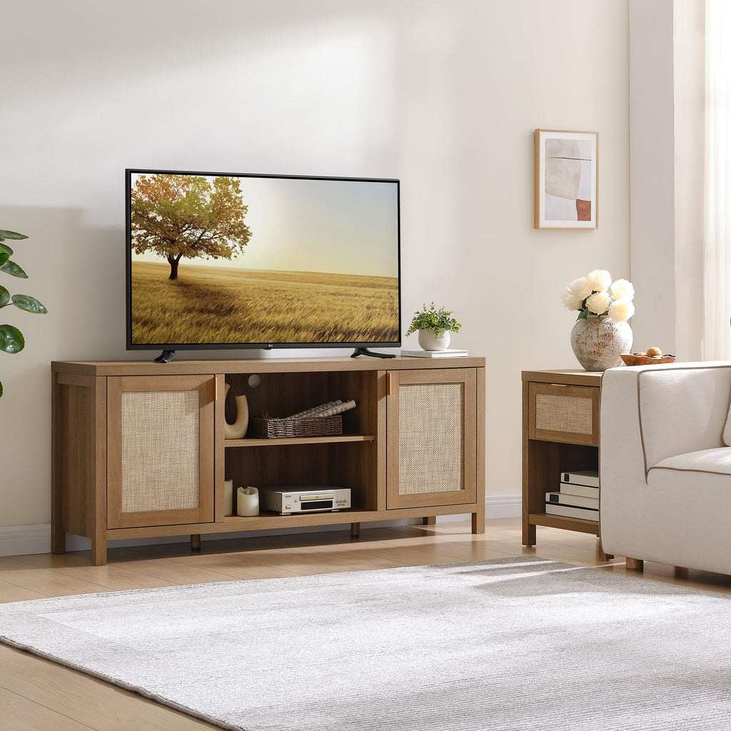 TV Stands 59" Rattan TV Console with Storage