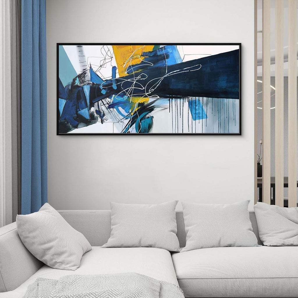 Wall Art - Blue Abstract Canvas Pictures Framed Artwork for walls Extra Large Prints Above the Bed Decor 20x40 Inches