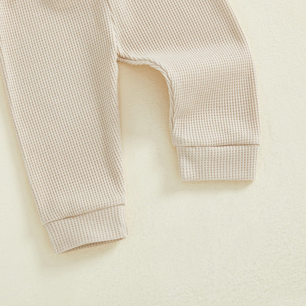Newborn Baby Boy Clothes Solid Waffle Knit Long Sleeve Button Up Collared Romper Long Pants Set Fall Winter Outfits