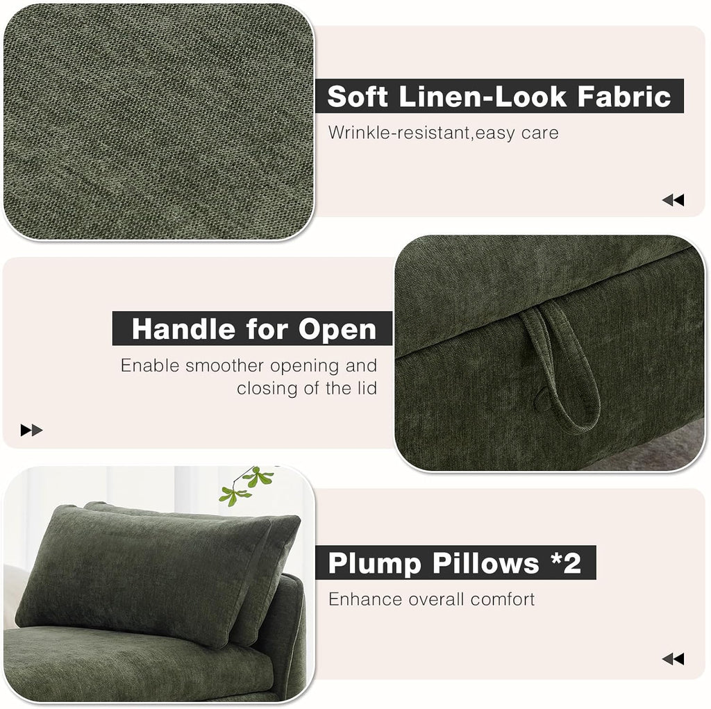 67"End of Bed Storage Bench King Size,Upholstered Bedroom Bench,Green | Linen Storage Bench End of Bed ,2 Cushion