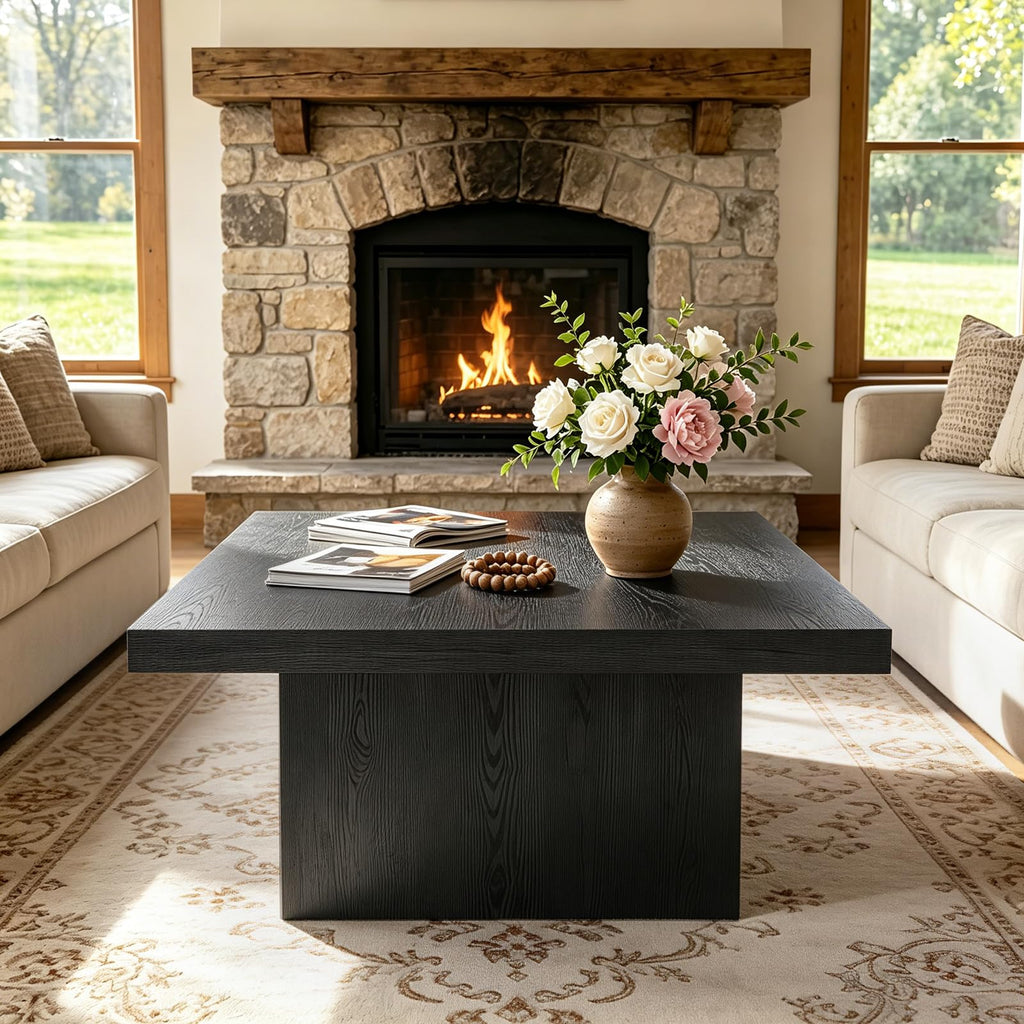 Square Coffee Table, Wooden Living Room Table, Center Table with a Large Tabletop, 35.4" x 35.4", for Small Spaces