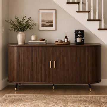 55" Sideboard Cabinet, Fluted Credenzas, Walnut