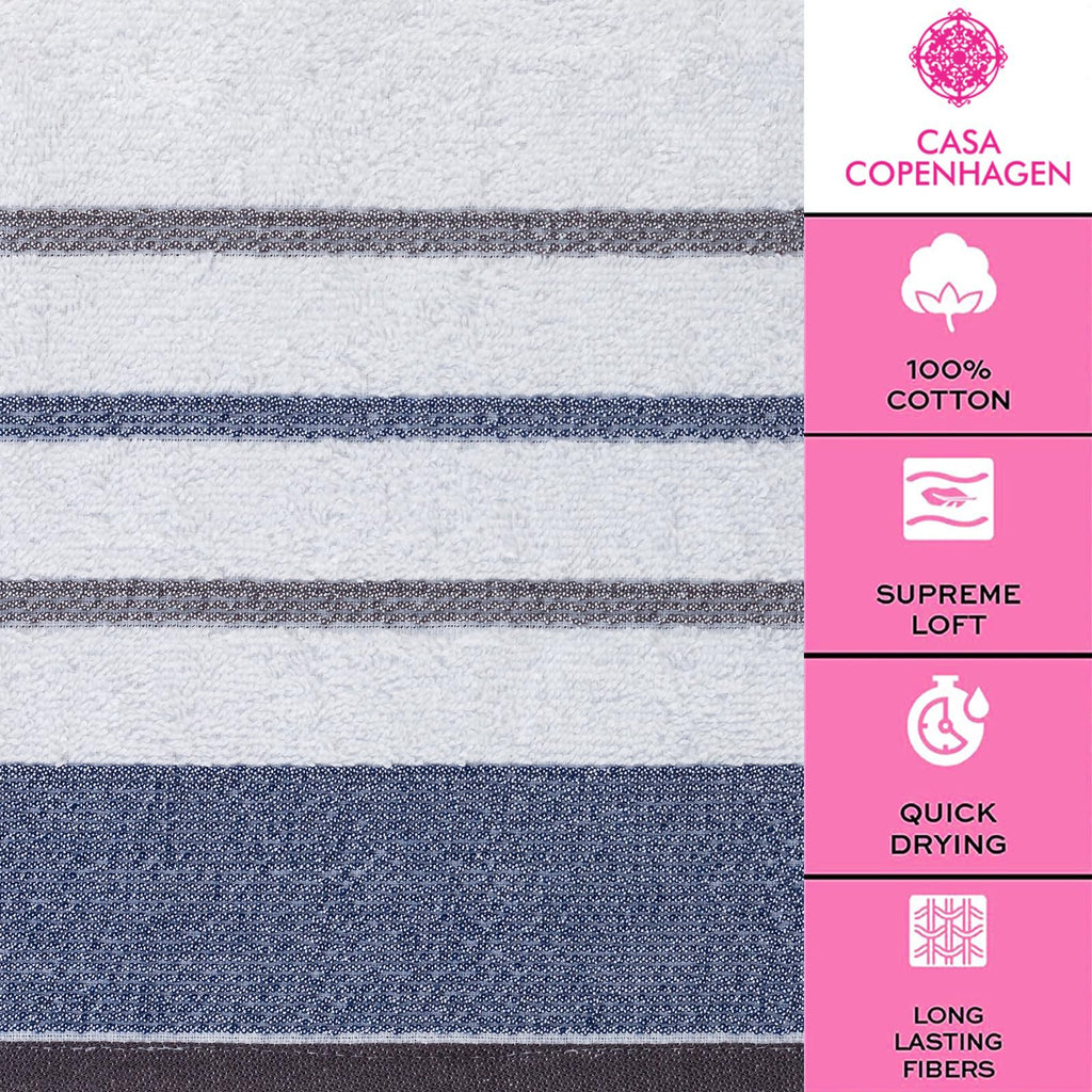 White Bay 2Pcs 100% Egyptian Cotton Large Designer Bathsheet Towels Set- Grey - Blue - 35"x70" 2Bath Sheet