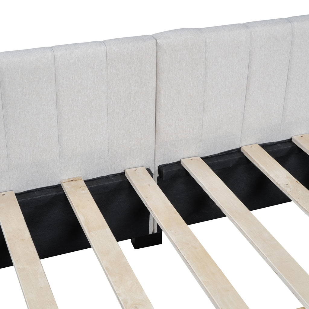 Upholstered Daybed with 2 Storage Drawers, Full Size Sofa Bed Frame, No Box Spring Needed, Linen Fabric, Beige