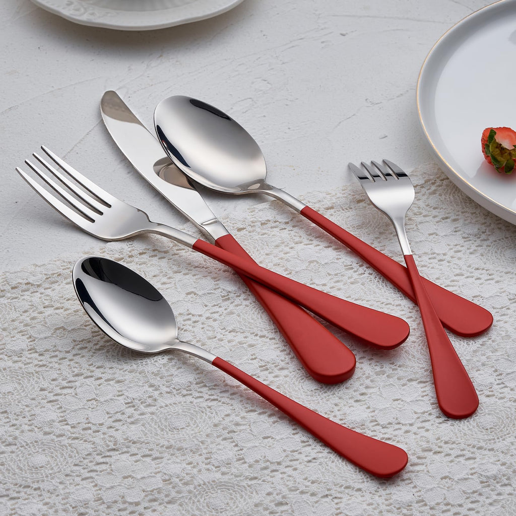 Red Silverware Set 20 Piece 18/0 Stainless Steel Flatware Red Handle Cutlery Set Service for 4 Fork Knife Spoon Set