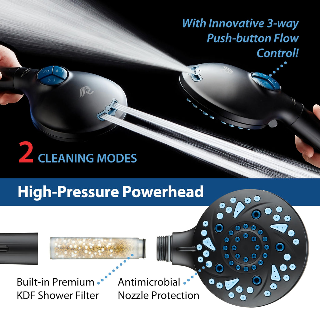 High Pressure 10 Spray Mode Filtered Showerhead - Handheld Shower Head Filters Chlorine to Heal Dry Skin, Revive Hair