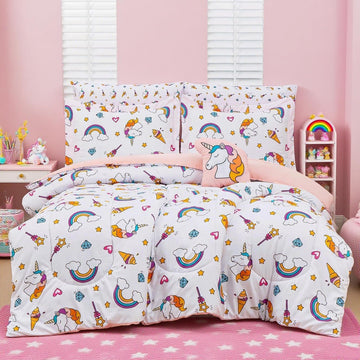 Bed in a Bag for Kids Girls Teens, 8 Pieces Full Comforter Bed Set with Shams, Sheet Set and Decorative Toy Pillow