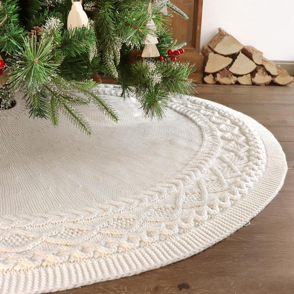 Knit Christmas Tree Skirts, Neutral Tree Skirt, Cozy Christmas Decorations