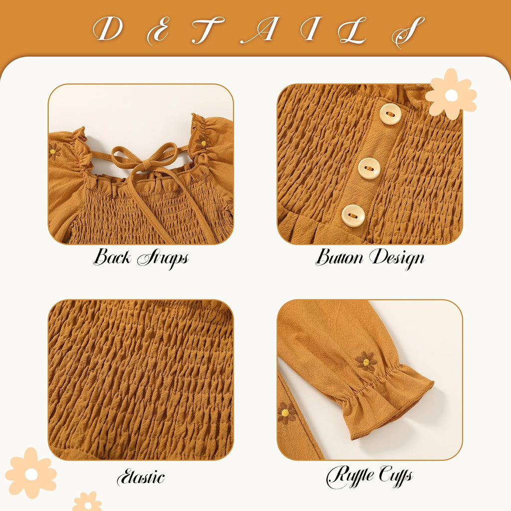 Toddler Girl Dress Long Sleeve Linen Vintage Baby Fall Winter Outfits Clothes