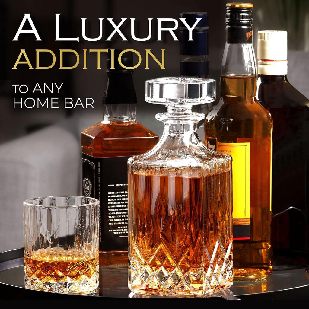Ry Gift For Men - Whiskey Decanter Set For Beloved Husband Or Dad Birthday Gift - 4 Whiskey Glasses And Decanter Set