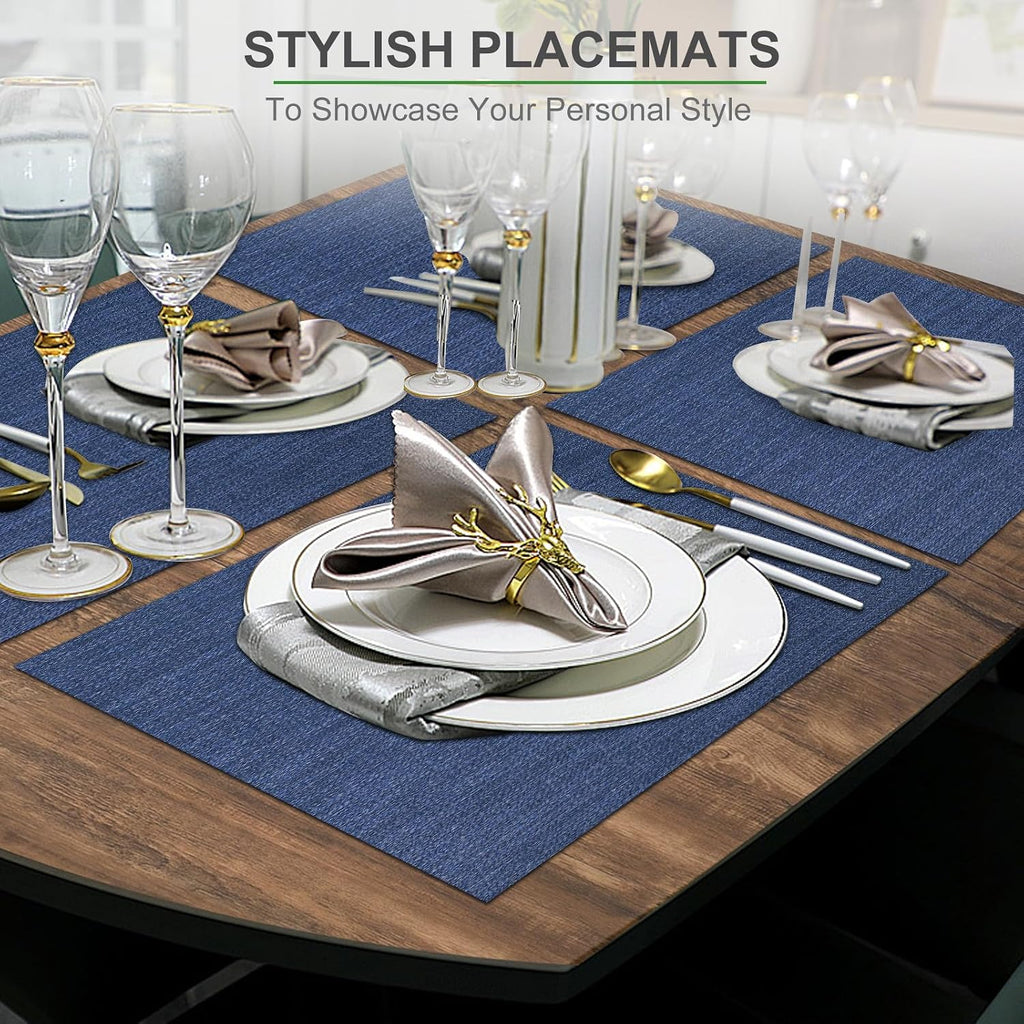 Placemats, Woven Vinyl Placemat for Dining Table Washable Wipeable Kitchen Place Mats Durable Indoor Outdoor - Set of 6