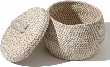 Cotton Rope Storage Basket with Lid, Woven Woven Storage Bin Empty Gift Basket Egg Holder Jewelry Box Cosmetic