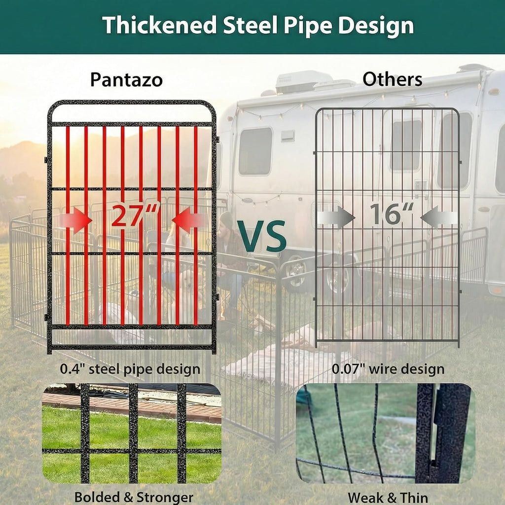 12 Panels No Dig Outdoor Garden Fence with Gate for Yard, 47 in X 27 ft | Rustproof Metal Coating-Strengthened Dog