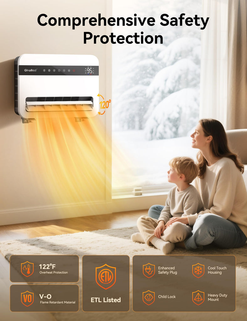 Smart Wall Space Heater for Indoor Use with Remote Control/APP