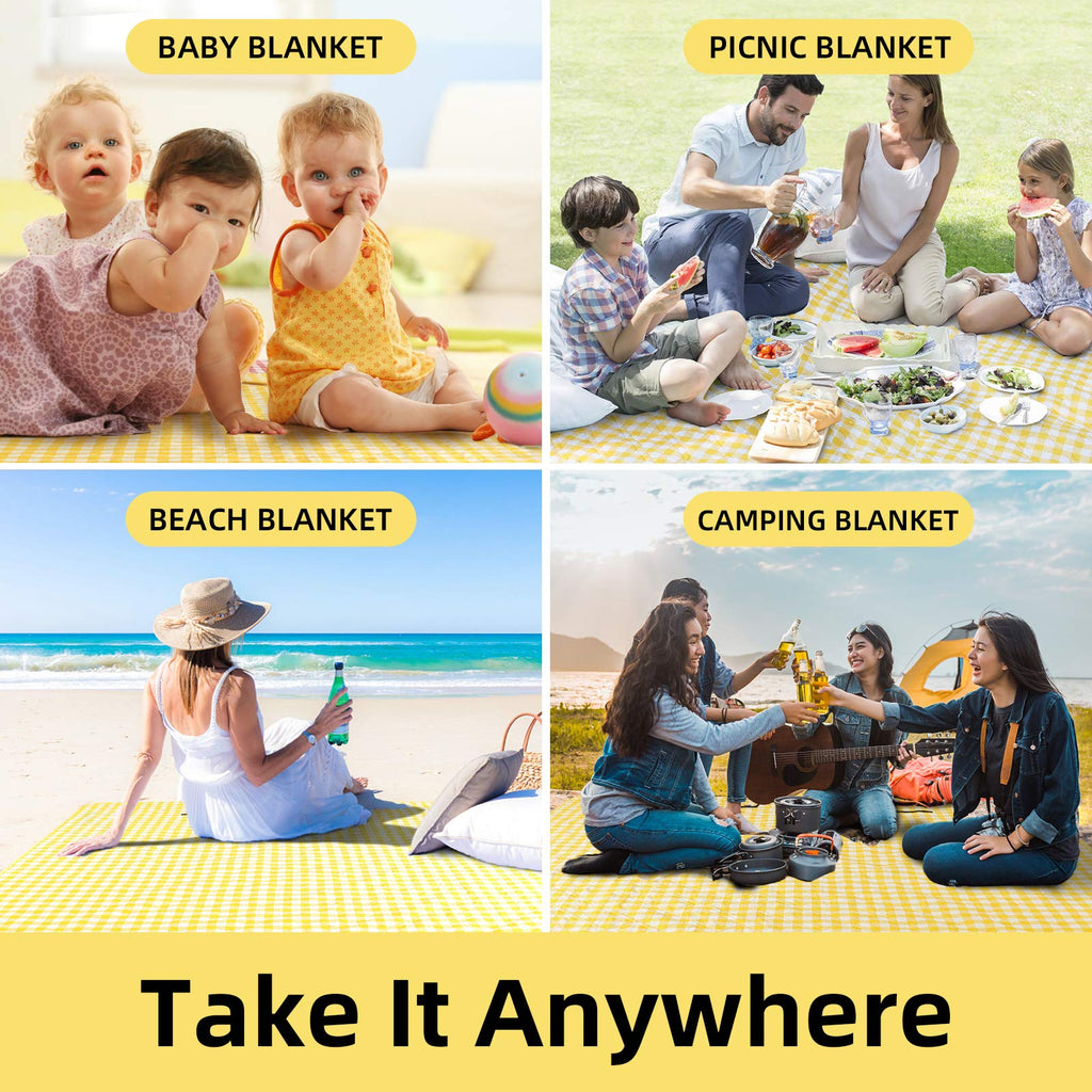 Extra Large Picnic Blankets, 80''x80'' Washable Waterproof Foldable Oversized Compact Picnic Mat for Spring Summer