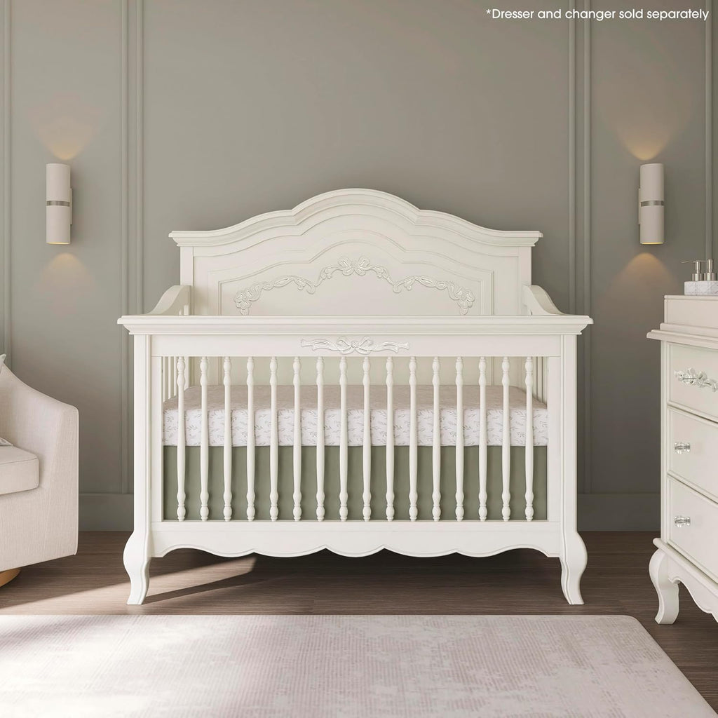 Aurora 5-in-1 Convertible Full Size Baby Crib, Ivory Lace | Wooden Nursery, 3-Position Mattress Support, Converts to