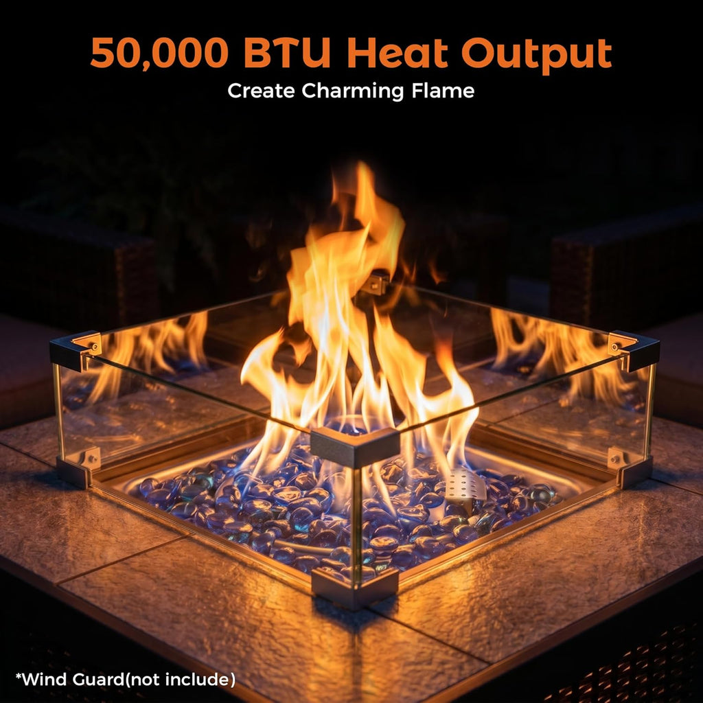 Propane Gas Fire Pit Table 32 inch 50,000 BTU Square Gas Firepits for Outside, Brown