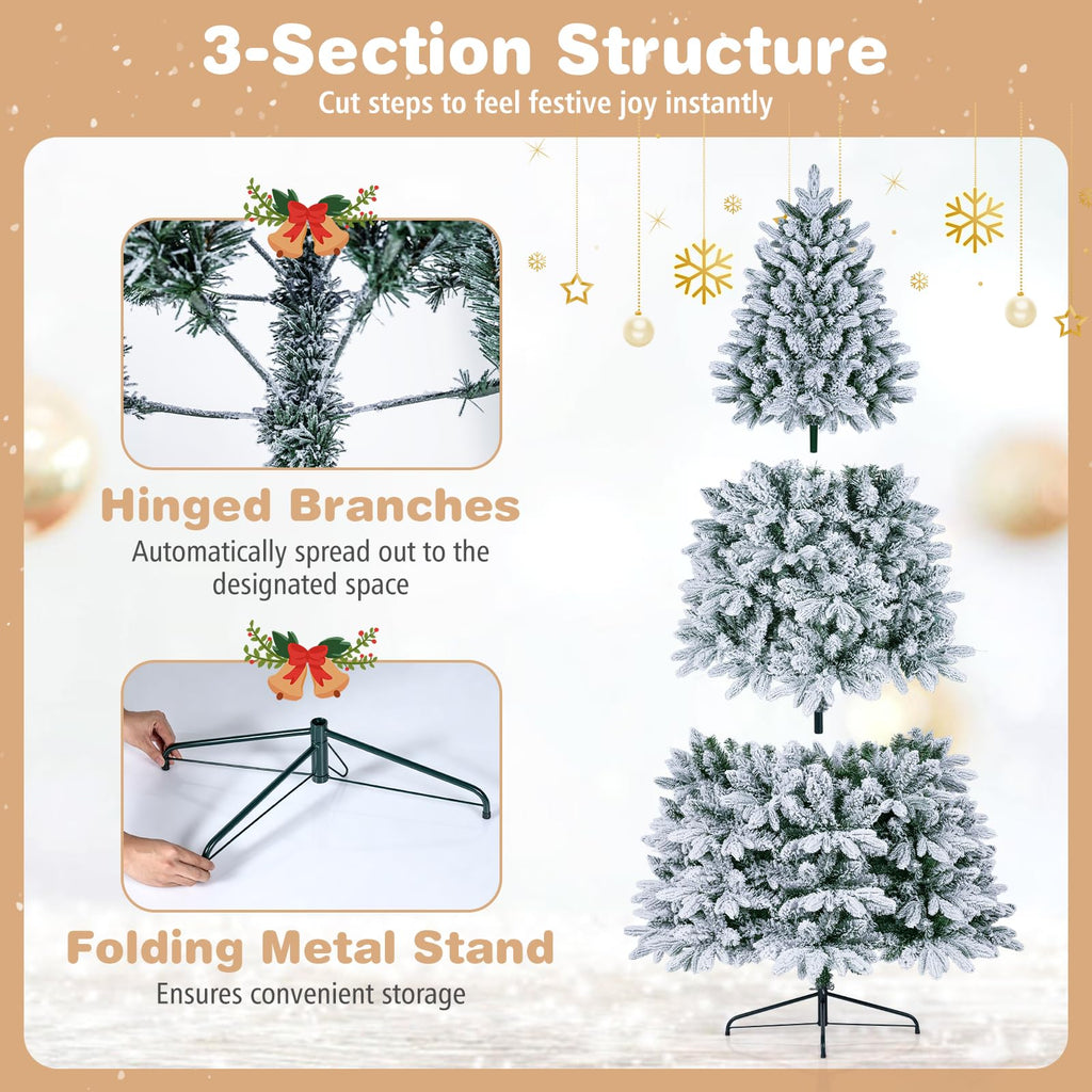 6FT Pre-lit Half Christmas Tree, Snow Flocked Artificial Xmas Tree