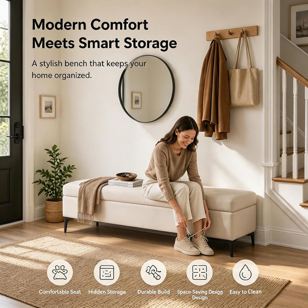 Storage Bench with Storage, Upholstered Storage Ottoman Bench,Chest Storage | Bedroom Bench for End of Bed, Entryway