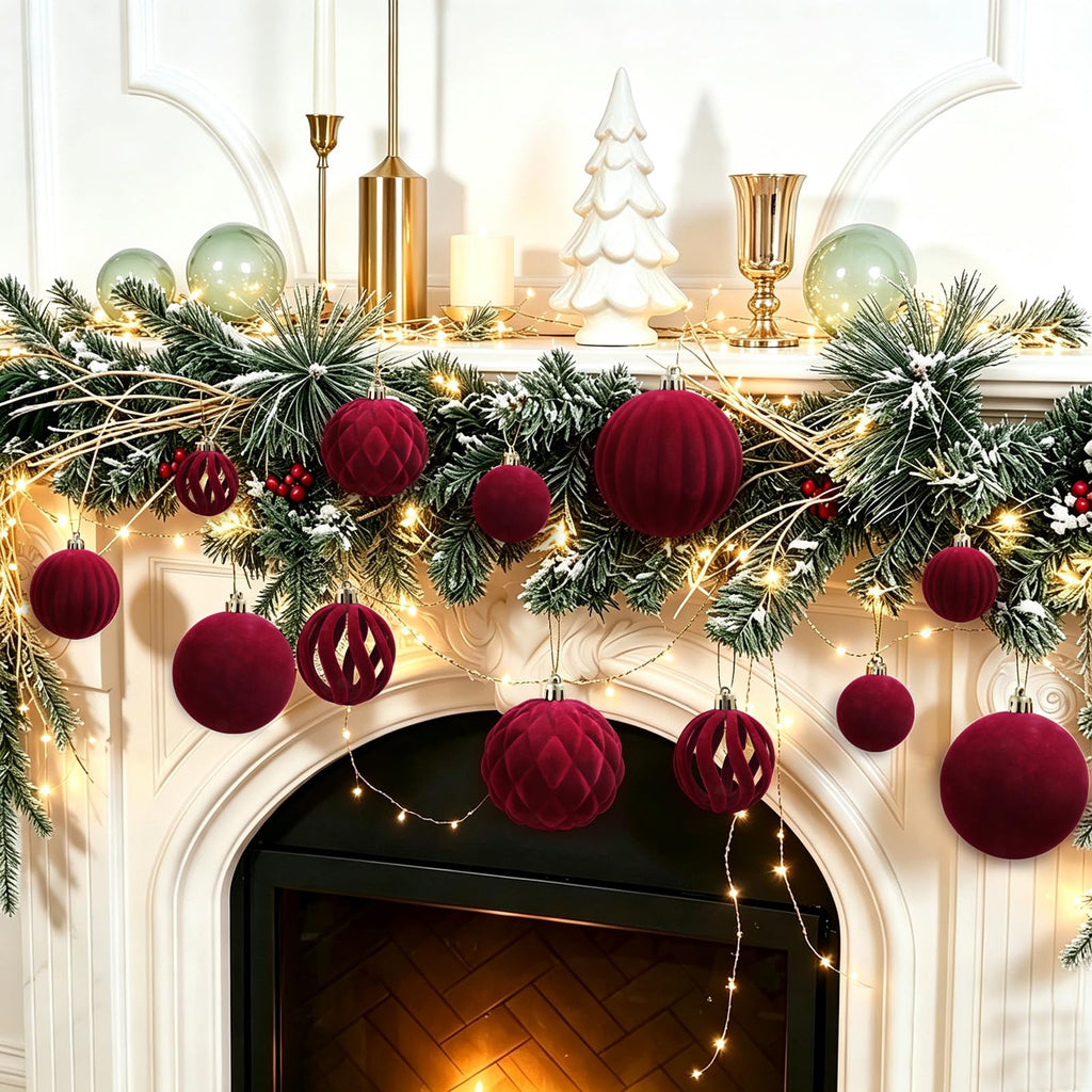 40Pcs Velvet Shatterproof Ornaments Set, Burgundy