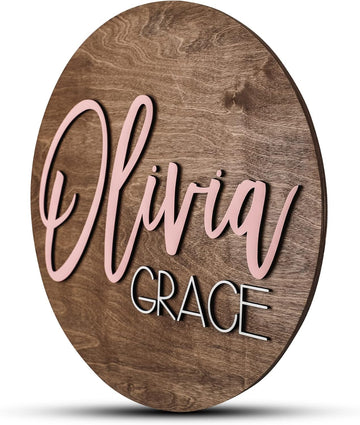 Round Nursery Name Sign, Personalized Wooden Wall Plaque, 12" 18" 24" 30" 3D Wall Art for Children & Kids Rooms, Baby