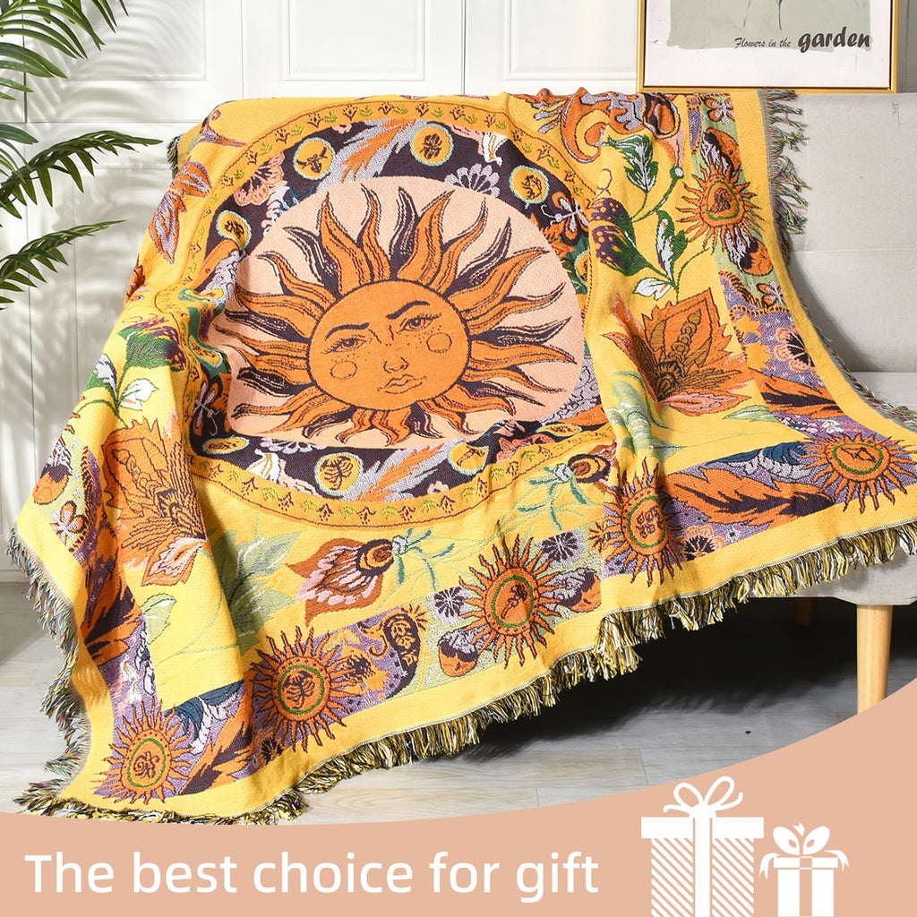 Boho Throw Blanket Reversible Woven Bohemian Tapestry Room Decor