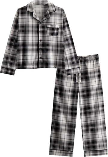 Boys Pajamas Set, Long Sleeve Button Front Top & Pants, Plaid