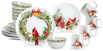 16 Pcs Christmas Cardinal Dinnerware Set Floral Dinnerware Ceramic