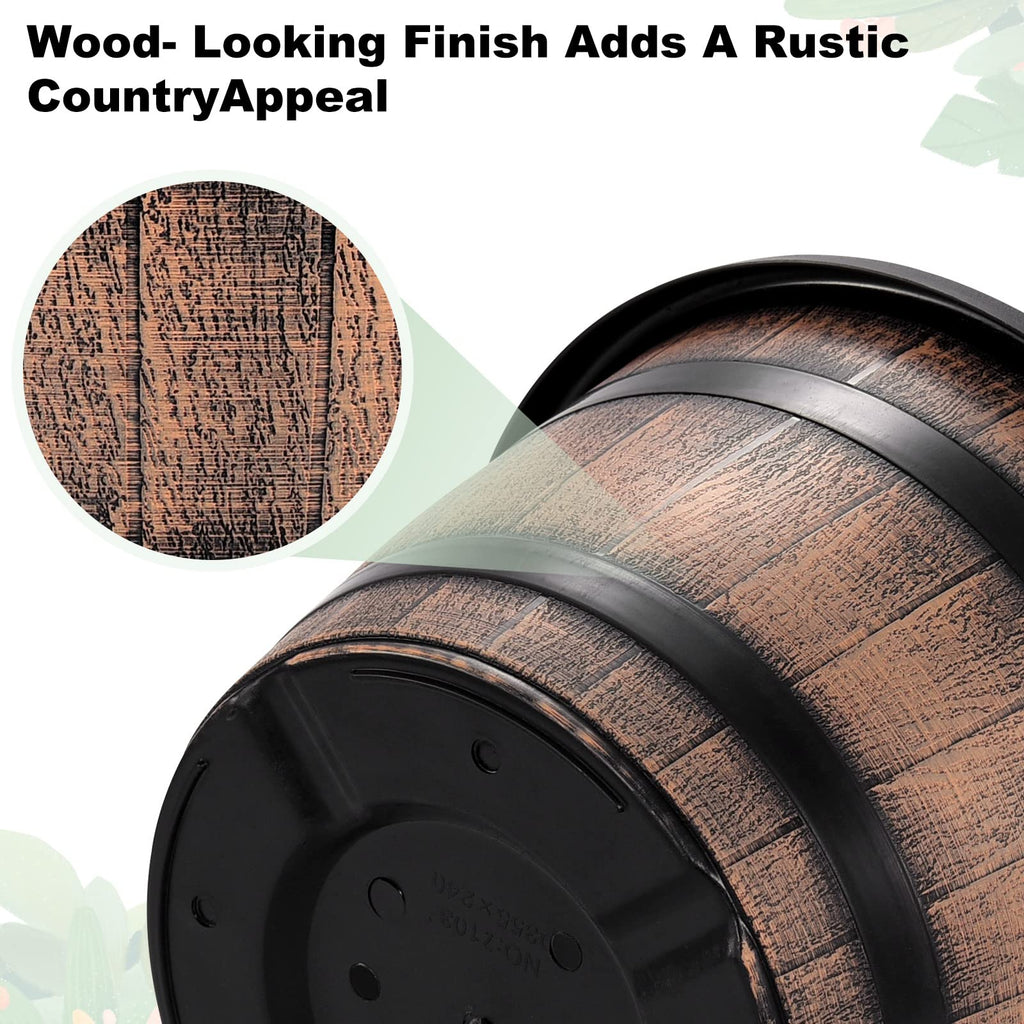 Large Plastic 3 Pack16 inch Plant Pots, Whiskey Barrel Planters