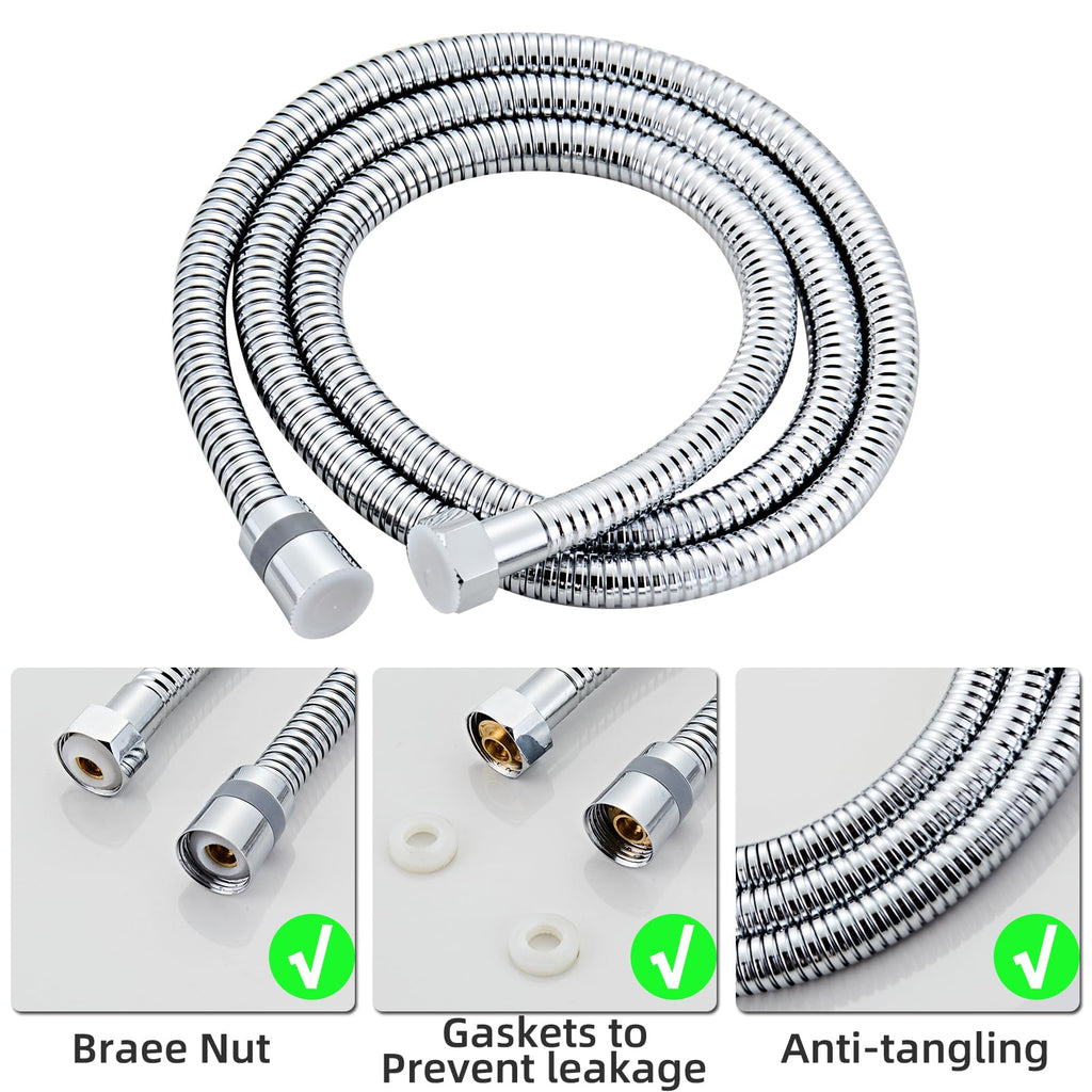Bathroom Square Chrome Solid Brass Hand Held Shower Head With Wall Connector and Hose System Wall Mount Handheld