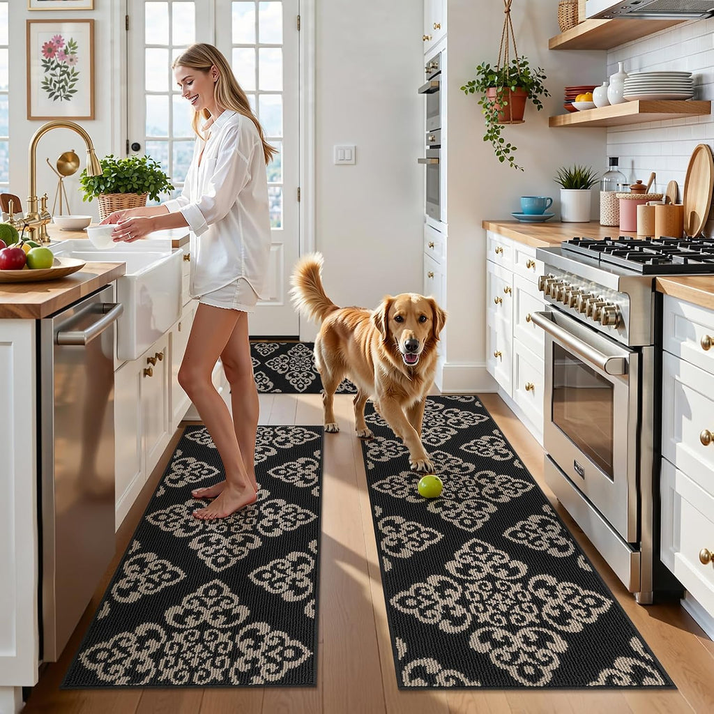 3-Piece Kitchen Rug Set Damask Medallion Floor Mats