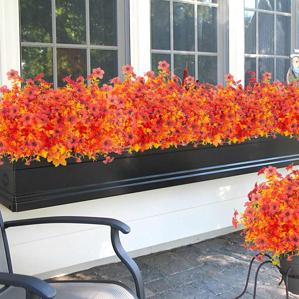 10 Bundles Artificial Fall Flowers Outdoor UV Resistant Fake Flowers No Fade Faux Plants Garden Porch Window Box