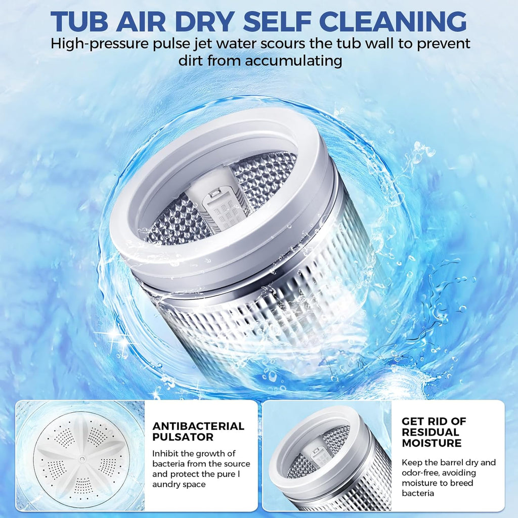 Portable Washing Machine 17.8Lbs Capacity Portable Washer with Drain Pump 2.4Cu.ft Full-Automatic Compact Washer with