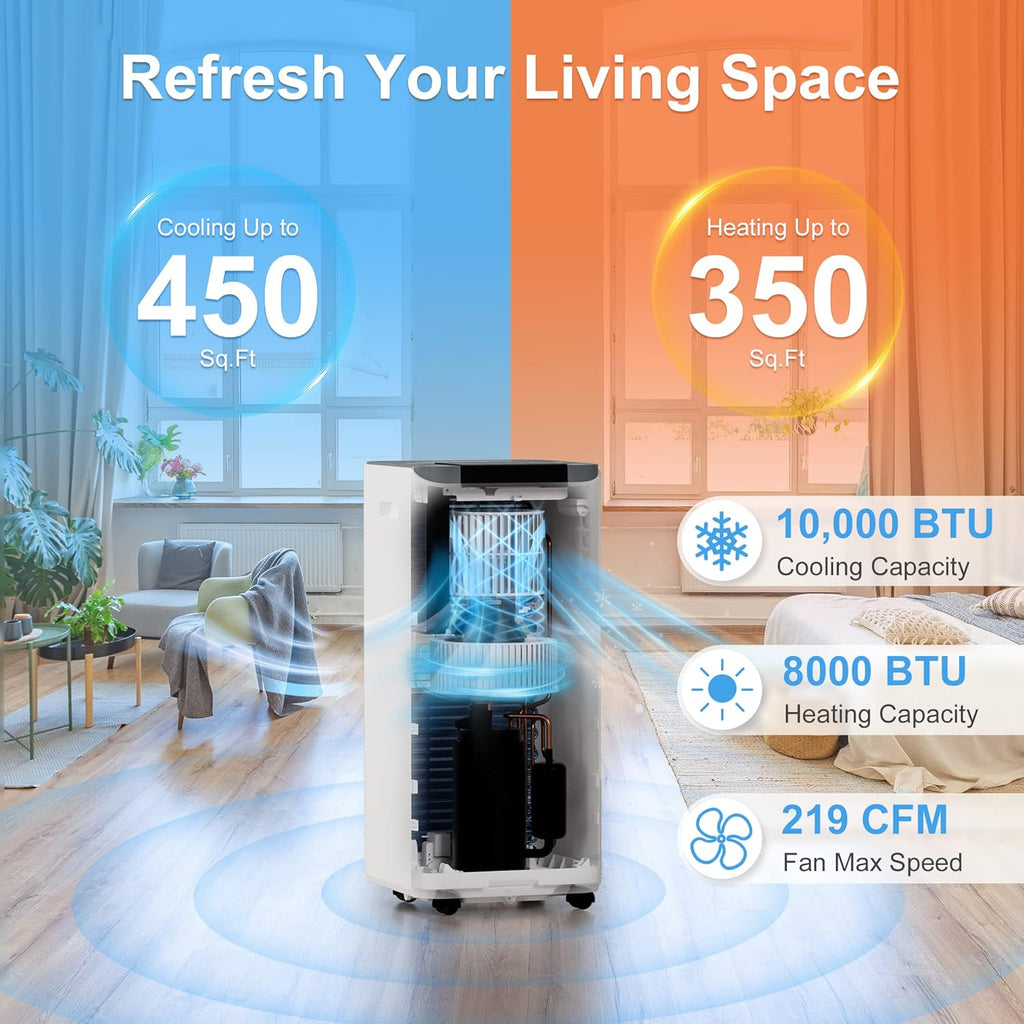10,000 BTU Portable Air Conditioners for Room Up to 450 Sq.Ft, 4-in-1 Portable AC Unit, Heater