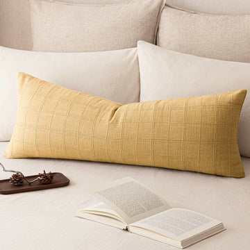 Set of 1 Decorative Linen Check Throw Pillow Cover Neutral Long Body Lumbar Cushion Cover Farmhouse Vintage Boho Home